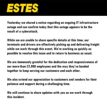 (Source: twitter.com/estesexpress/status; 3 October 2023)